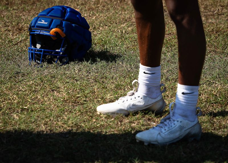 An Arnold football player is seen during practice in Panama City Beach, Fla., Aug. 21, 2024. (Tyler Orsburn/News Herald)