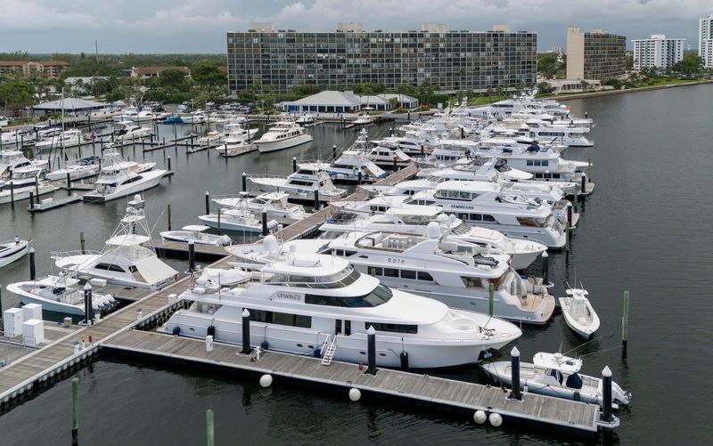 Yachts and boats at Safe Harbor Marina in Old Port Cove on September 3, 2024 in North Palm Beach, Florida.