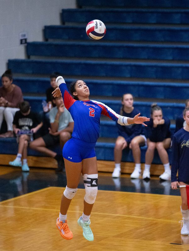 Marley Manning (2) plays the ball during the Pace vs Gulf Breeze volleyball match at Gulf Breeze High School on Wednesday, Sept. 4, 2024.