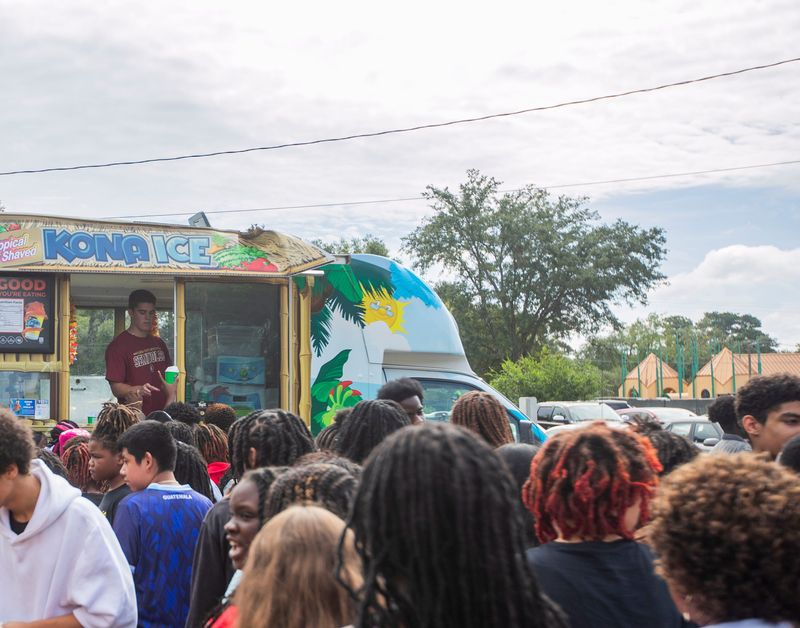 Students of R. Frank Nims Middle School, Pineview Elementary School, and Bond Elementary enjoy free Kona Ice for their high achievement in last year's school grade Tuesday, Sept. 10, 2024.