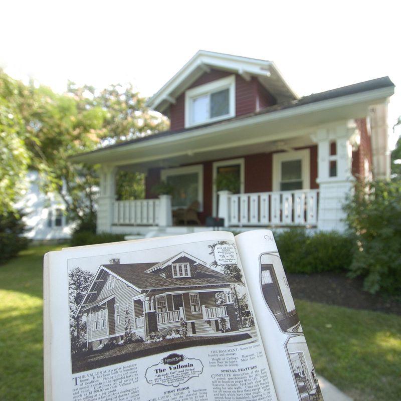 JULY 31, 2008: An original brochure shows what the kit looked like in an advertisement. Janine and Rick Coburn live in a restored and remodeled Sears kit house in Loveland. They have made many improvements and added architectual touches to the interior and even the garage to compliment the original design. Unique storage areas, including a laundry chute to the basement inside a bedroom dresser, abound in the home. The Enquirer/Michael E. Keating