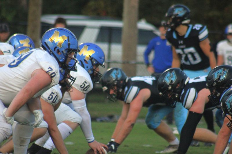 Menendez and Ponte Vedra linemen face off across the line of scrimmage during a high school football game on September 19, 2024. [Clayton Freeman/Florida Times-Union]