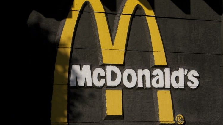 The McDonald's logo is seen outside a McDonald's restaurant. (Photo by David Paul Morris/Getty Images)