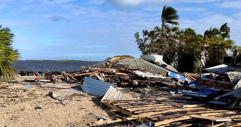Hooked Island Grill on Matlacha was toppled by Hurricane Ian. Hurricane Milton flattened what remained.
