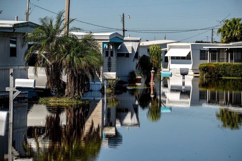 Homes in Bonny Shores Mobile Home Park were flooded after heavy rains from Hurricane Milton caused Lake Bonny to overflow in October 2024.