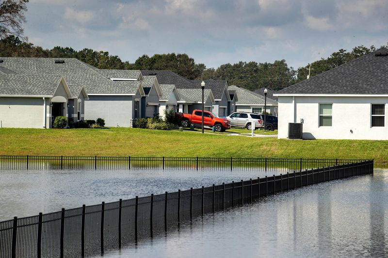 Floodwaters from Hurricane Milton threaten homes in the Willow Ridge development in Kathleen in October 2024.