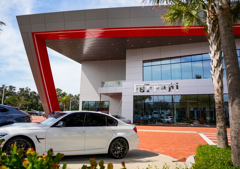 The exterior at Ferrari of Naples in 2024. The dealership sued a contractor, Envirostruct, related to the 2021 two-story fall of chef Brian Roland at the dealership.