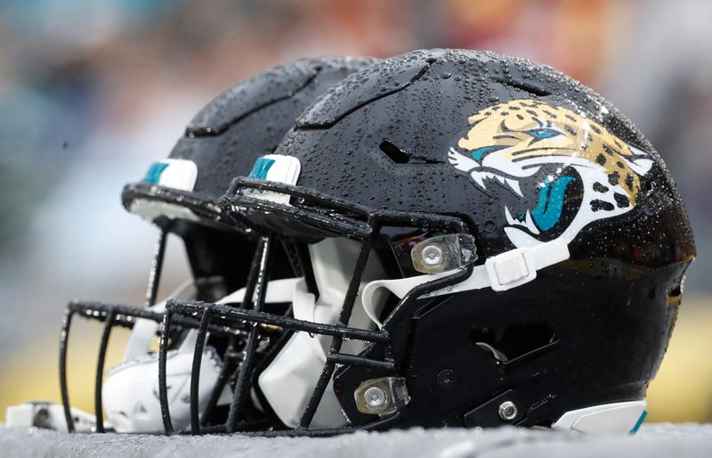 Oct 29, 2023; Pittsburgh, Pennsylvania, USA; Jacksonville Jaguars helmet on the sidelines against the Pittsburgh Steelers during the fourth quarter at Acrisure Stadium. Mandatory Credit: Charles LeClaire-USA TODAY Sports