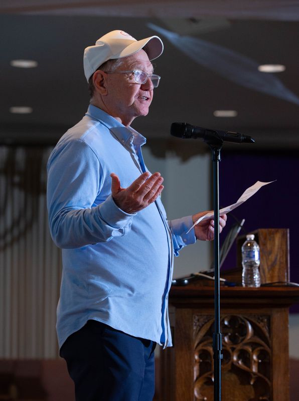 Quint Studer introduces speaker Tom Dahlborg during CivicCon at the First United Methodist Church in downtown Pensacola on Monday, Oct. 28, 2024.