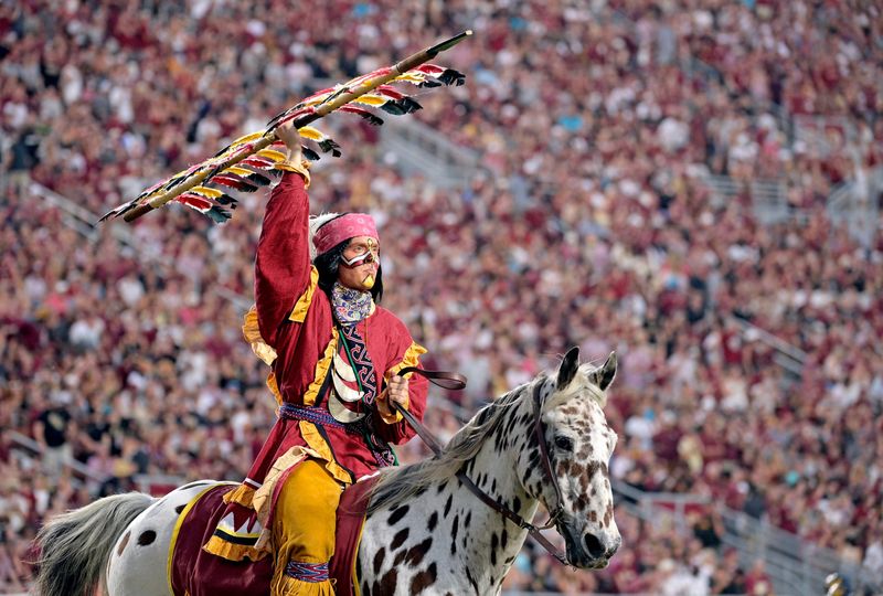 Sep 21, 2024; Tallahassee, Florida, USA; Florida State Seminoles symbols Osceola and Renegade during the first half against the California Golden Bears at Doak S. Campbell Stadium. Mandatory Credit: Melina Myers-Imagn Images
