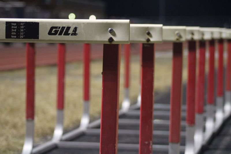 STOCK | Track and field hurdles are pictured at Creekside High School in St. Johns, Florida, on December 17, 2024. [Clayton Freeman/Florida Times-Union]