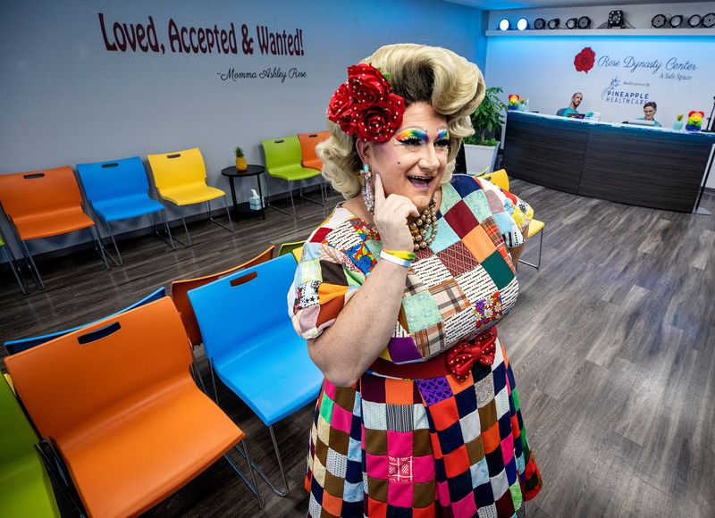 Jason DeShazo portraying Momma Ashley Rose in the new Rose Dynasty Center in Lakeland Fl. Tuesday May 28, 2024.The Rose Dynasty Center is opening June 11. It will offer STD testing, primary care, a drop-in center and support groups for LGBTQ people. Pineapple Health Care from Orlando will provide services.
Ernst Peters/The Ledger