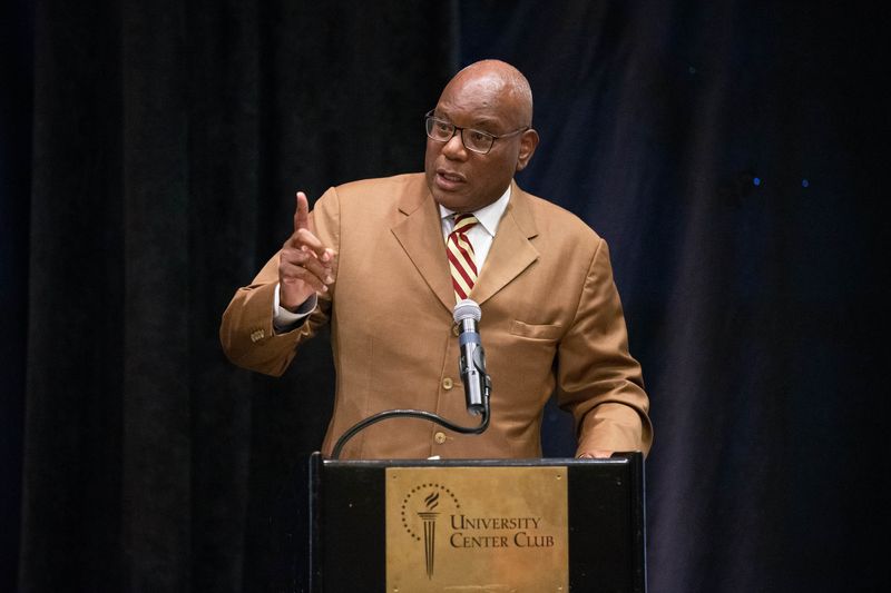 Bethel Baptist Church Pastor RB Holmes gives a speech at a reception hosted by the Florida State University Board of Trustees for retiring FSU President John Thrasher at the University Club Wednesday, June 16, 2021.