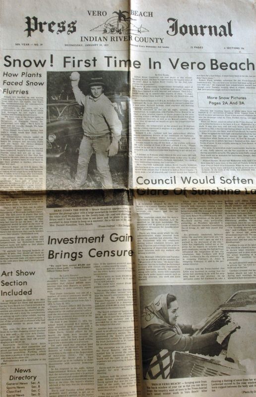 Press Journal front page Jan. 19, 1977, when Indian River County had the first recorded snowfall.