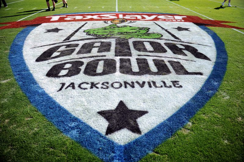 Jan 01, 2013; Jacksonville, FL, USA; A general view of the Gator Bowl logo before the start of the game between the Mississippi State Bulldogs and the Northwestern Wildcats at EverBank Field. Mandatory Credit: Melina Vastola-USA TODAY Sports