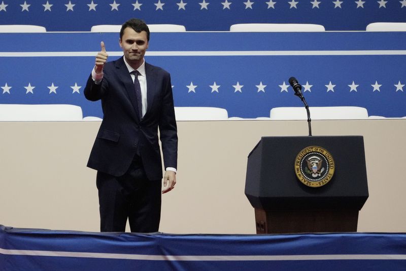 Conservative activist Charlie Kirk speaks at Capital One Arena in Washington, D.C., on Monday, Jan. 20, 2025 for President Donald Trump's inauguration.