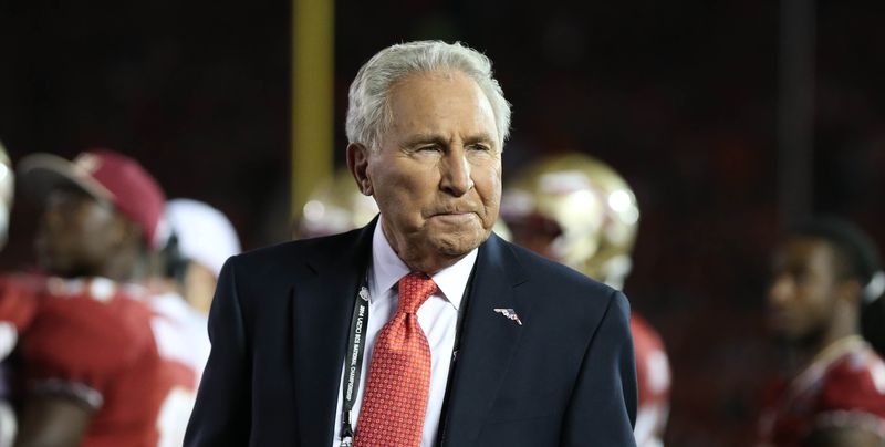 Jan 6, 2014; Pasadena, CA, USA; ESPN analyst Lee Corso on the sideline during the first half of the 2014 BCS National Championship game between the Florida State Seminoles and the Auburn Tigers at the Rose Bowl. Mandatory Credit: Matthew Emmons-USA TODAY Sports ORG XMIT: USATSI-131864 ORIG FILE ID: 20140106_rvr_se2_029.jpg
