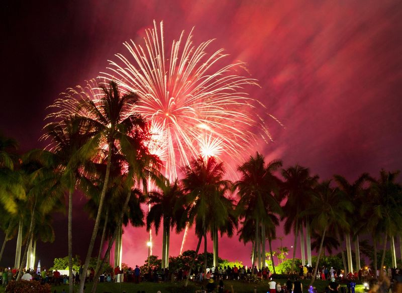 Fireworks explode over the Intracoastal Waterway during the 4th on Flagler in West Palm Beach on July 4, 2017.