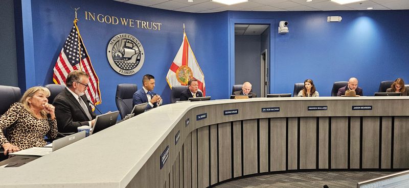 The Manatee County Board of County Commissioners, photographed during a public meeting held Jan. 28.