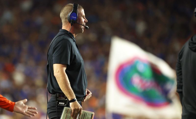 Sep 16, 2023; Gainesville, Florida, USA; Florida Gators head coach Billy Napier against the Tennessee Volunteers during the second quarter at Ben Hill Griffin Stadium. Mandatory Credit: Kim Klement Neitzel-USA TODAY Sports