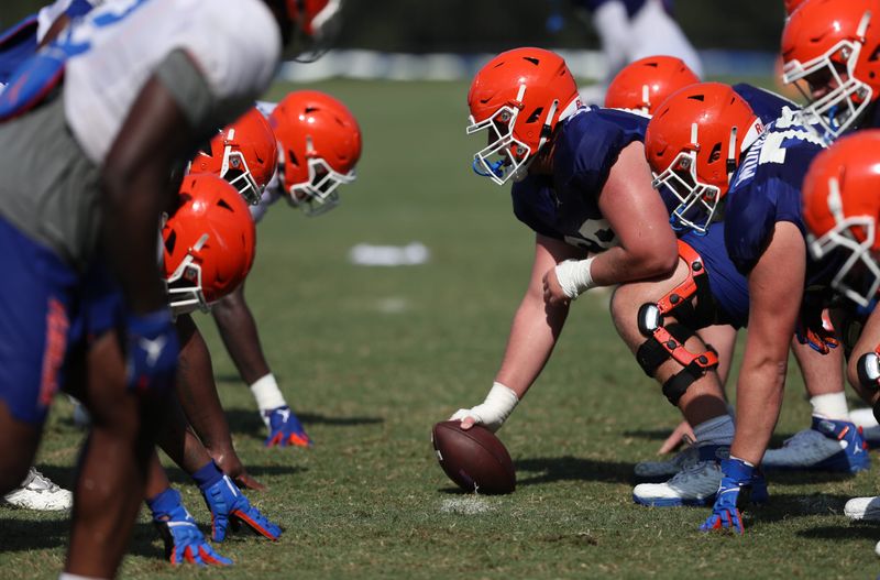 during the Gators' 4th day of fall practice on Monday, August 9, 2021 at the Sanders football practice fields in Gainesville, FL / UAA Communications photo by Courtney Culbreath