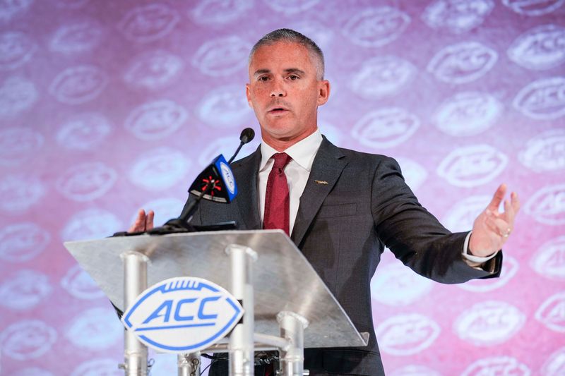 Jul 22, 2021; Charlotte, NC, USA; Florida State Seminoles Coach Mike Norvell speaks to the media during the ACC Kickoff at The Westin Charlotte. Mandatory Credit: 
Jim Dedmon-USA TODAY Sports