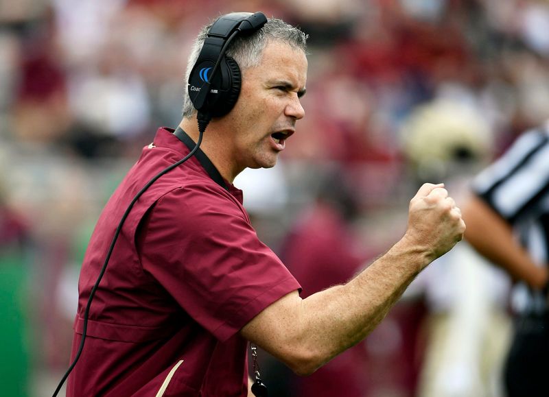 Apr 10, 2021; Tallahassee, Florida, USA; Florida State Seminoles head coach Mike Norvell reacts during the annual Garnet and Gold Spring Game at Doak Campbell Stadium. Mandatory Credit: 
Melina Myers-USA TODAY Sports