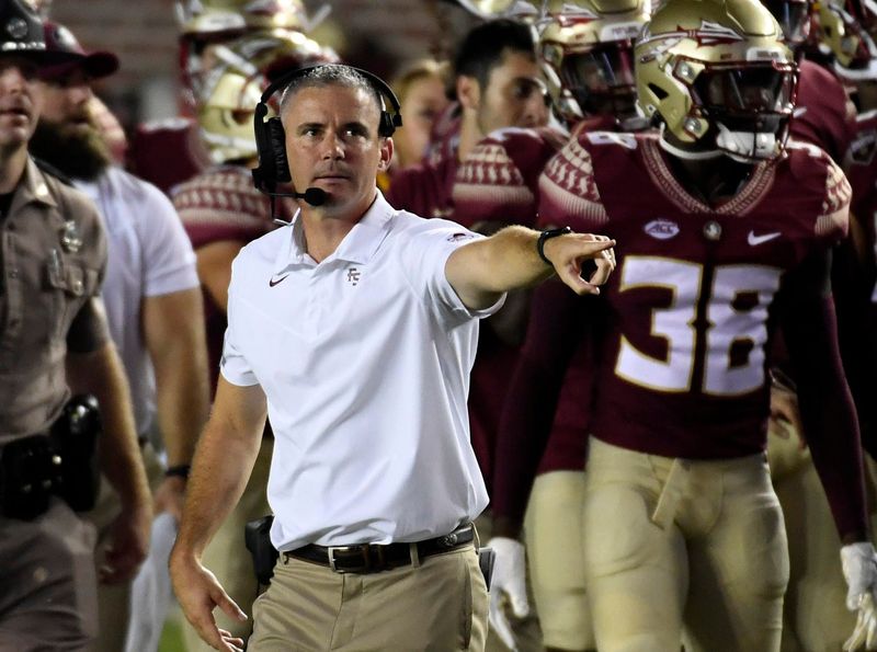 Sep 5, 2021; Tallahassee, Florida, USA; Florida State Seminoles head coach Mike Norvell during the game against the Notre Dame Fighting Irish at Doak S. Campbell Stadium. Mandatory Credit:
Melina Myers-USA TODAY Sports