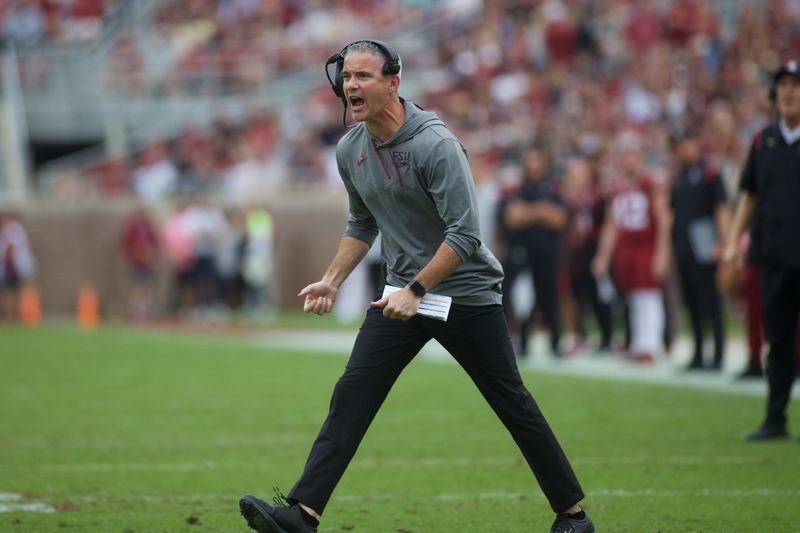 Florida State head coach Mike Norvell yells at the referees in a game against Georgia Tech on Oct. 29, 2022, at Doak Campbell Stadium.

J9t1167