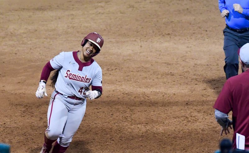 Florida State third baseman Jaysoni Beachum hit two home runs against Nicholls in the second game of a doubleheader Saturday, Feb. 24, 2024 at JoAnne Graf Field.
© Ehsan Kassim/Tallahassee Democrat / USA TODAY NETWORK
