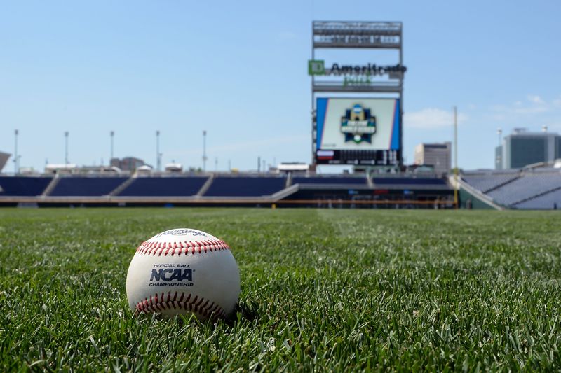 Jun 16, 2018; Omaha, NE, USA; General images on the field before the start of the College World Series at TD Ameritrade Park. Mandatory Credit: Steven Branscombe-USA TODAY Sports