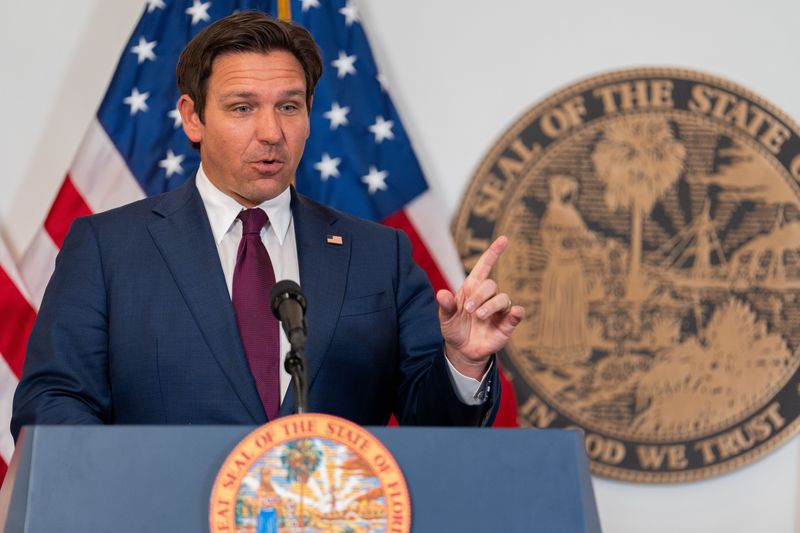 Gov. Ron DeSantis holds a press conference with Speaker of the House Danny Perez and Senate President Ben Albritton on Thursday, Feb. 13, 2025. DeSantis signed anti-illegal immigration legislation then took questions from the media.