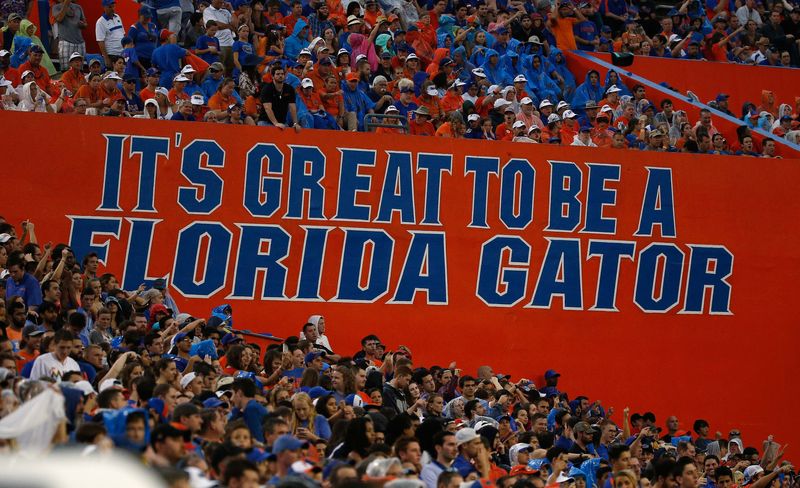 Oct 15, 2016; Gainesville, FL, USA; A general view of the Swamp where it says "It's Great to be a Florida Gator" during the second half between the Florida Gators and Missouri Tigers at Ben Hill Griffin Stadium. Florida Gators defeated the Missouri Tigers 40-14. Mandatory Credit: Kim Klement-USA TODAY Sports