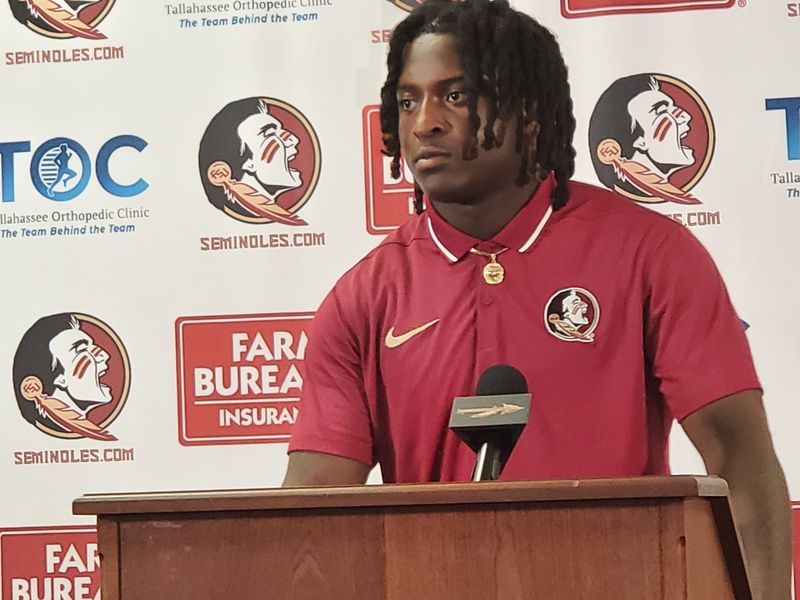 FSU football freshmen Ethan Pritchard speaks at a media availability on Thursday, Feb. 20, 2025
