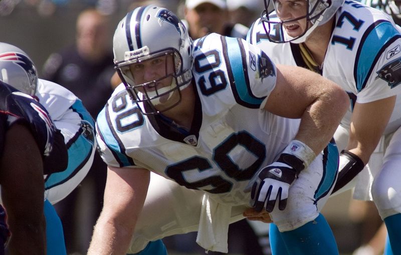 September 18, 2005; Charlotte, NC, USA; Carolina Panthers #60 Jeff Mitchell, #17 Jake Delholmme, and #48 Stephen Davis at Bank of America Stadium. Mandatory Credit: Bob Donnan-USA TODAY Sports Copyright © 2005 Bob Donnan