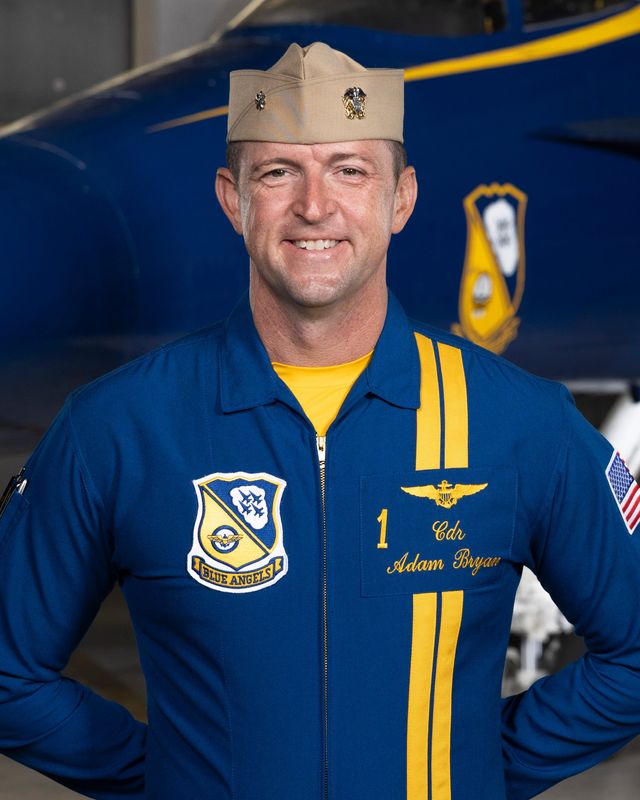 Cmdr. Adam Bryan is the Blue Angels 2025 flight leader and commanding officer.