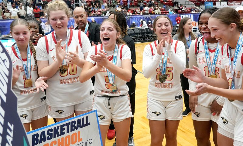 Sarasota's Cardinal Mooney Cougars win the FHSAA Class 3A girls basketball state championship game 64-54 over Jacksonville's Bolles Bulldogs at Lakeland's RP Funding Center Saturday evening March 1, 2025.