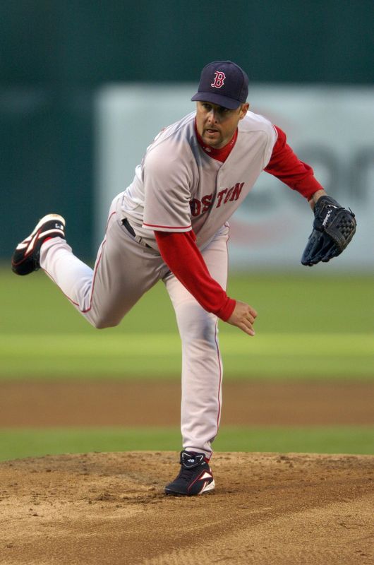 June 6, 2007; Oakland, CA, USA; Boston Red Sox starting pitcher Tim Wakefield (49) pitches against the Oakland Athletics during the 1st inning at McAfee Coliseum in Oakland, CA. Mandatory Credit: Kyle Terada-USA TODAY Sports Copyright (c) 2007 Kyle Terada