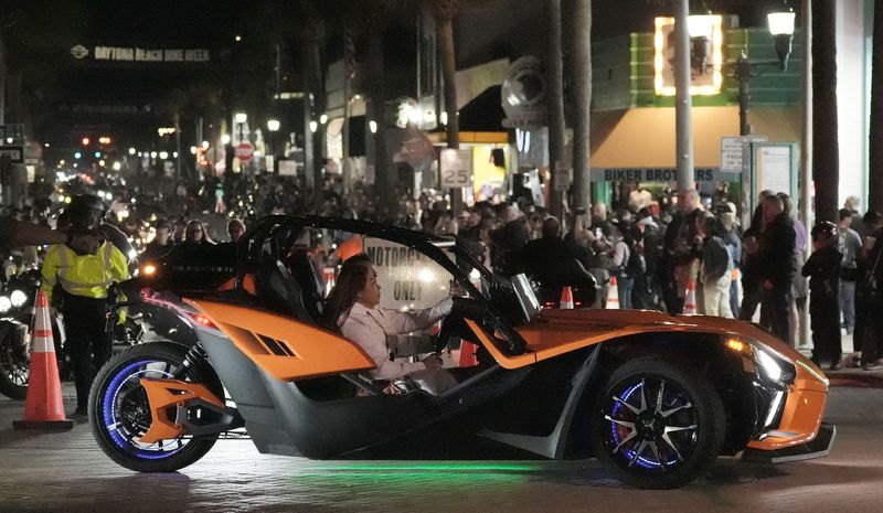 In this March 2025 photo, a Slingshot on Atlantic Avenue is turned away from Main Street, which is open to motorcycles only, during the 84th annual Bike Week.