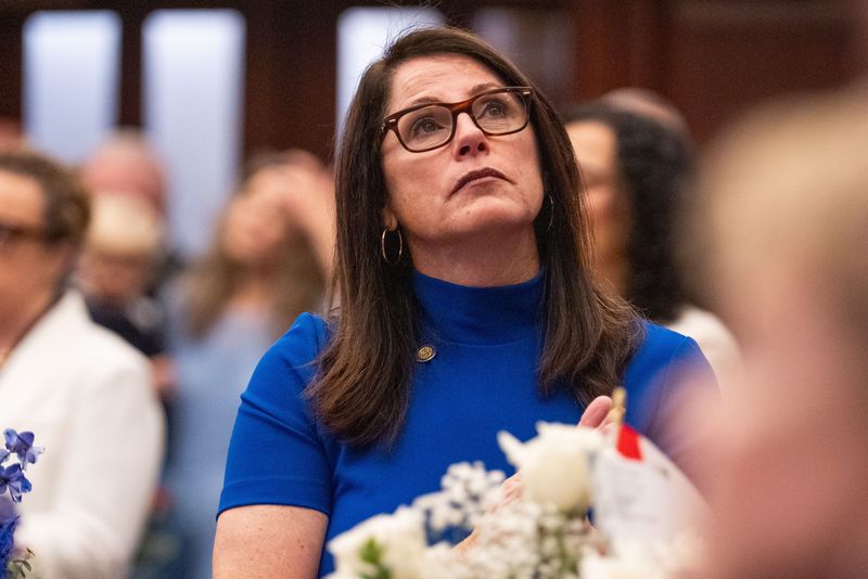 Sen. Tina Polsky looks to the gallery during opening day of the Florida legislative session on Tuesday, March 4, 2025.