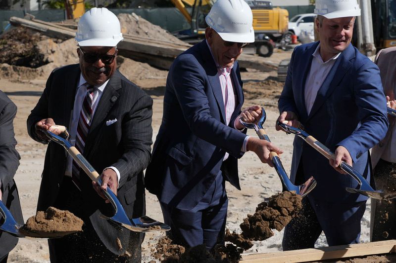 Left to right: City of West Palm Beach Mayor Keith James, Related Ross CEO and Chairman Stephen M. Ross and Related Ross Senior Vice President, Development Jordan Rathlev at the Related Ross groundbreaking ceremony in downtown West Palm Beach, Fla., on March 12, 2025.