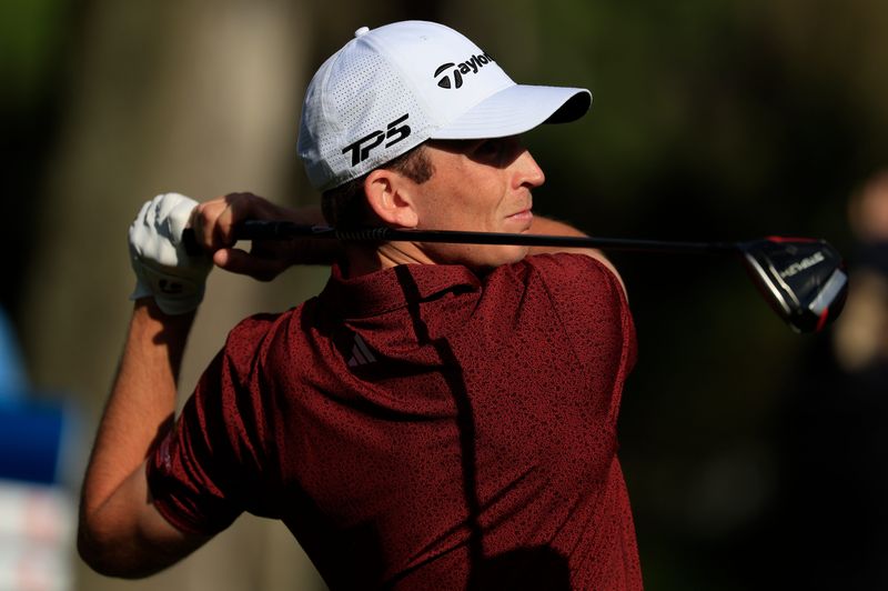 Jacob Bridgeman tees off on the eighth hole during the second round of The Players Championship PGA golf tournment Friday, March 14, 2025 at TPC Sawgrass in Ponte Vedra Beach, Fla. [Corey Perrine/Florida Times-Union]