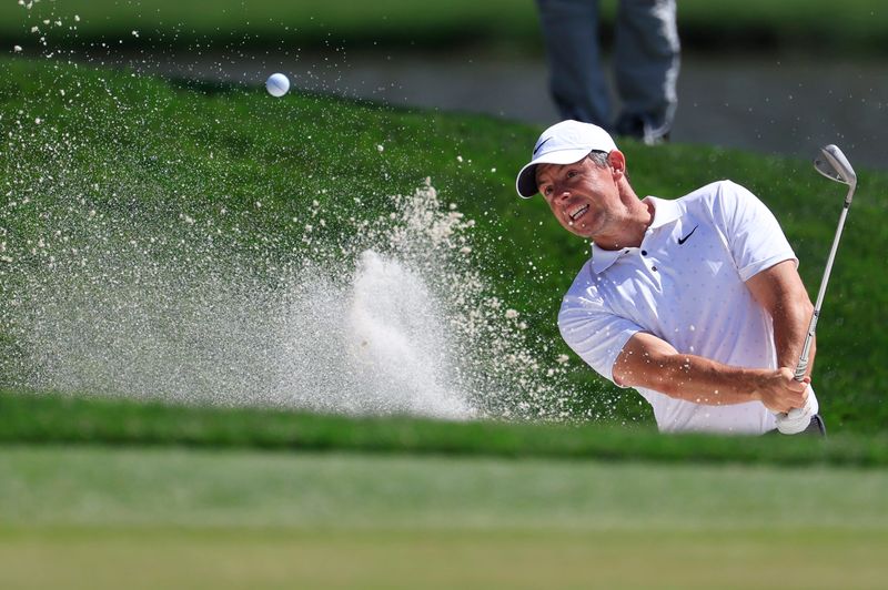 Rory McIlroy hits from a bunker on the sixth hole during the second round of The Players Championship PGA golf tournment Friday, March 14, 2025 at TPC Sawgrass in Ponte Vedra Beach, Fla. [Corey Perrine/Florida Times-Union]