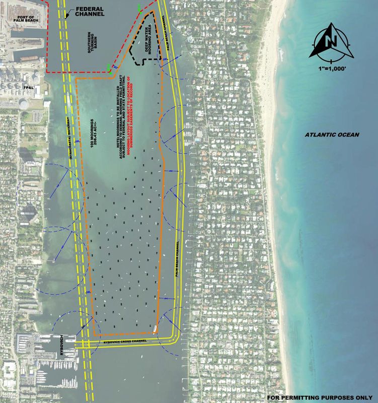 This diagram, taken from a U.S. Army Corps of Engineers permit application, shows the south mooring field that Riviera Beach proposed to build in the Lake Worth Lagoon off Palm Beach's North End.