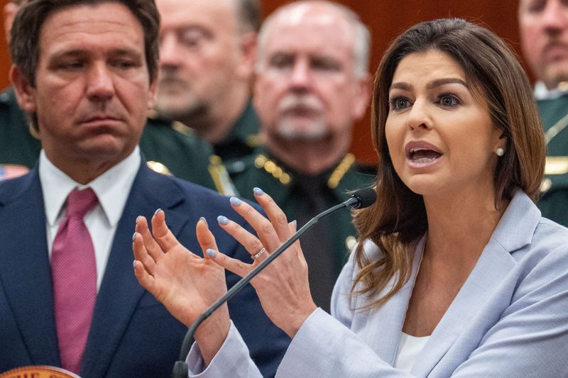 Casey DeSantis speaks during a press conference in the Cabinet Room on Tuesday, April 1, 2025.