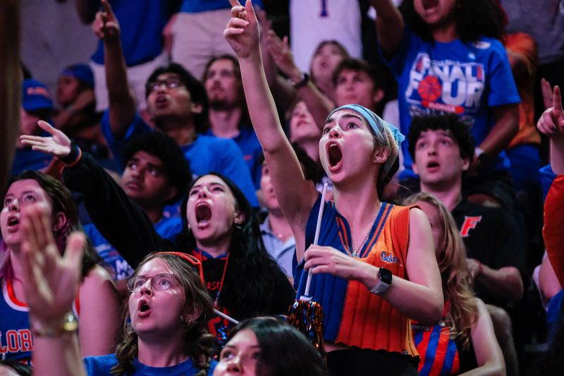A fans reacts to the NCAA national championship men's basketball game between the Florida Gators and the Houston Cougars in Gainesville, FL on Monday, April 7, 2025.