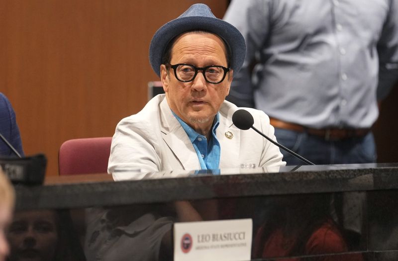 Comedian Rob Schneider speaks at the Arizona Capitol in Phoenix April 8, 2025,  joining the Make America Healthy Again tour of three Southwest states. Schneider is booked to perform at The Moon in Tallahassee, Florida, on May 30, 2026.