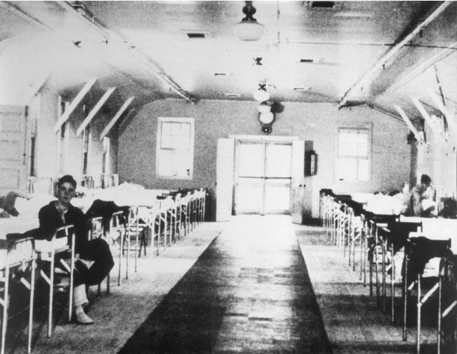 Wooden barracks where a hospital operated by Baptist Church operated at Dale Mabry Field in the 1940s.