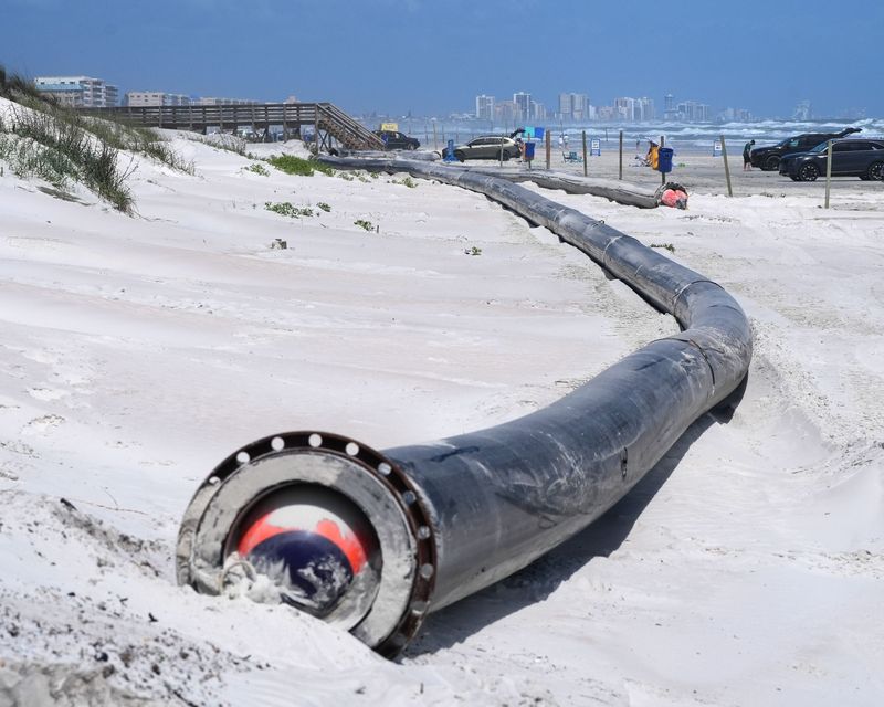 As part of the county's North Sand Placement Project, a dredge pipe runs north from Lighthouse Point Park to north of the Beach Steet ramp on Thursday, April 10, 2025, in Ponce Inlet.