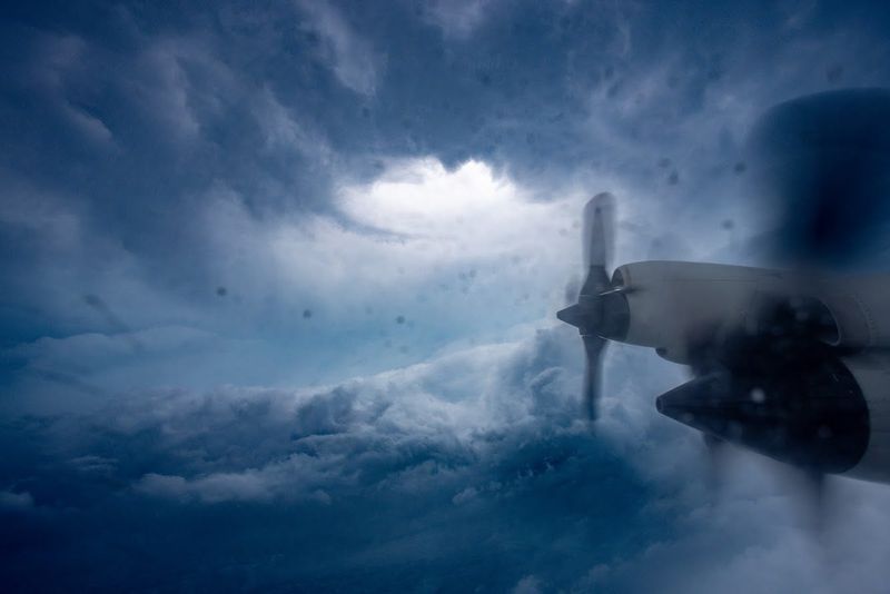 View from navigator's station aboard a NOAA hurricane hunter plane in the eye of Hurricane Milton. Taken approximately 10 a.m. on October 9, 2024.